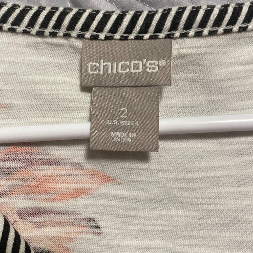 Chico’s Tropical Floral Striped  Multicolor size 2 60% cotton 40% viscose - Picture 7 of 8
